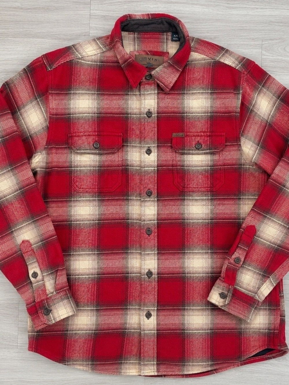 Orvis Red Plaid Heavyweight Flannel Shirt Jacket Shacket Men's XL